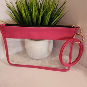 Pink Clear Clutch Wristlet Bag